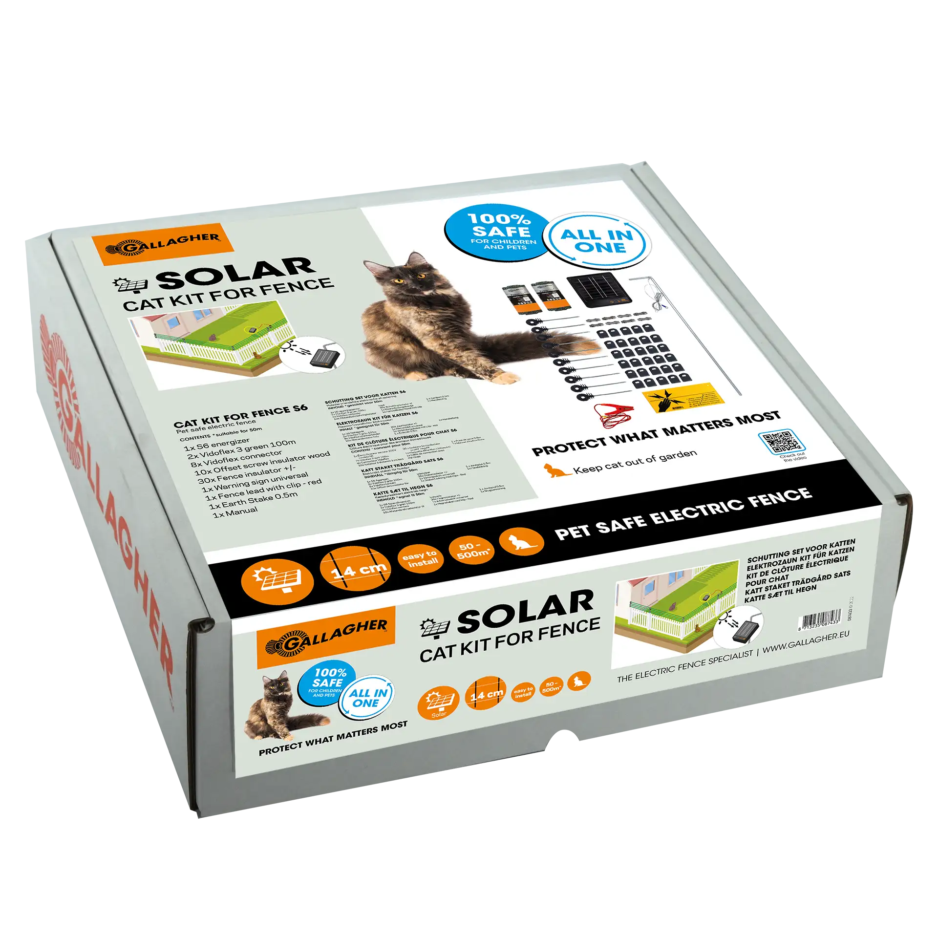 Kit de clôture électrique pour chat S6 Solar