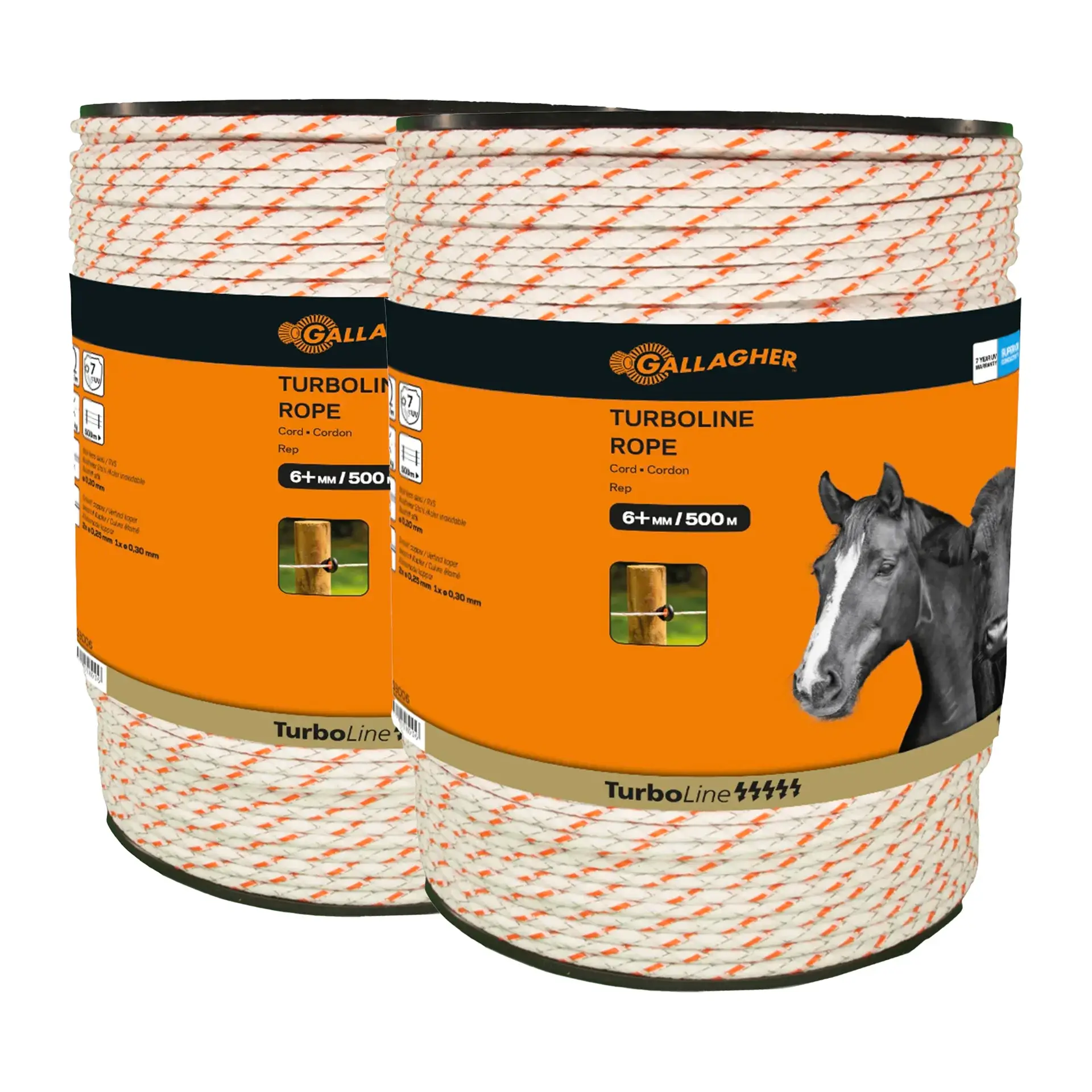 Gallagher electric fence conducting wire Turboline Rope, duopack (2x500m) White