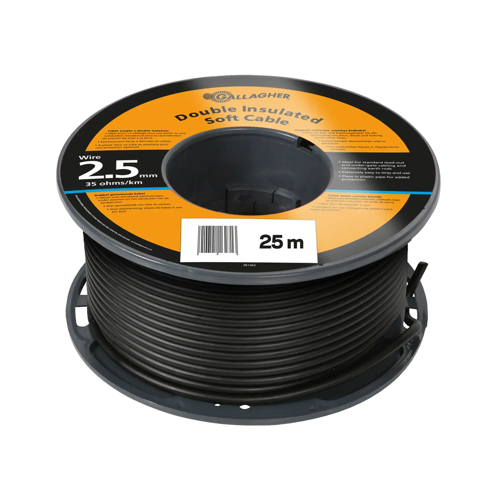 Câble de terre 2,5mm souple, rouleau de 25m, 35 Ohm/1km