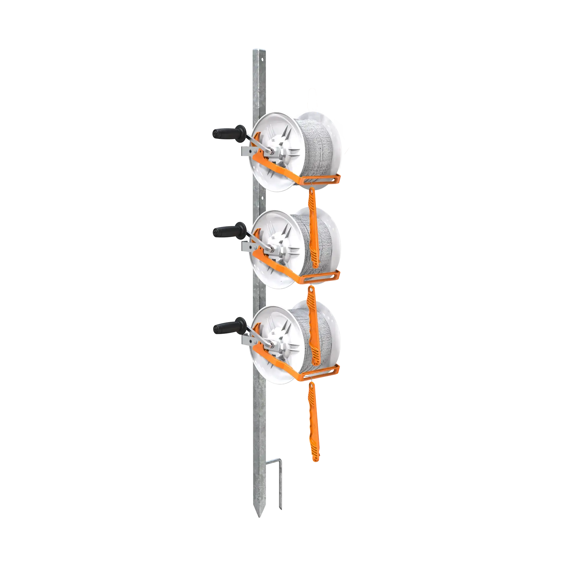 Piquet de coin avec 3 enrouleur démultiplié et cordon  fil synthétique Vidoflex