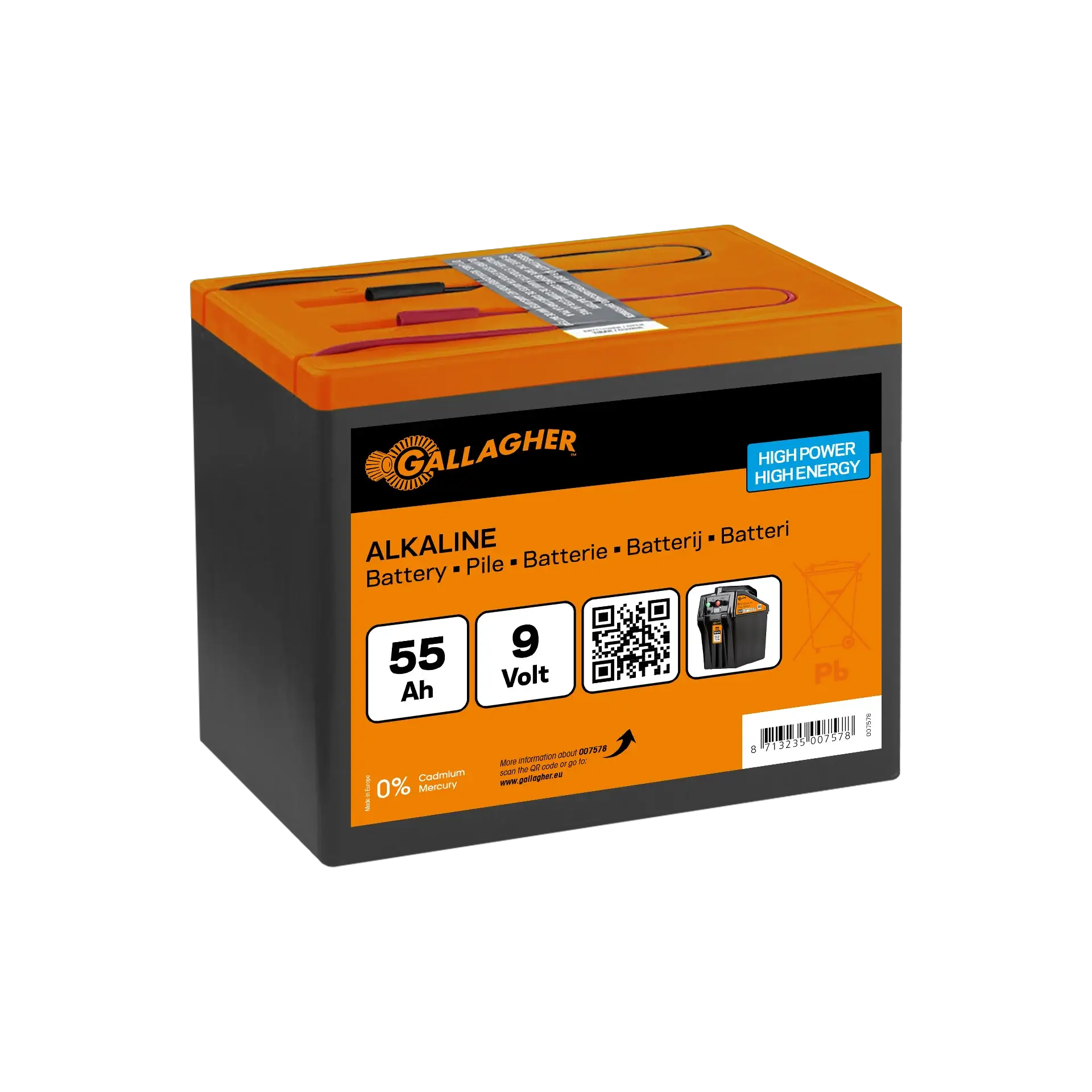 Batteria Alcalina 9V/55Ah (160x110x115mm)