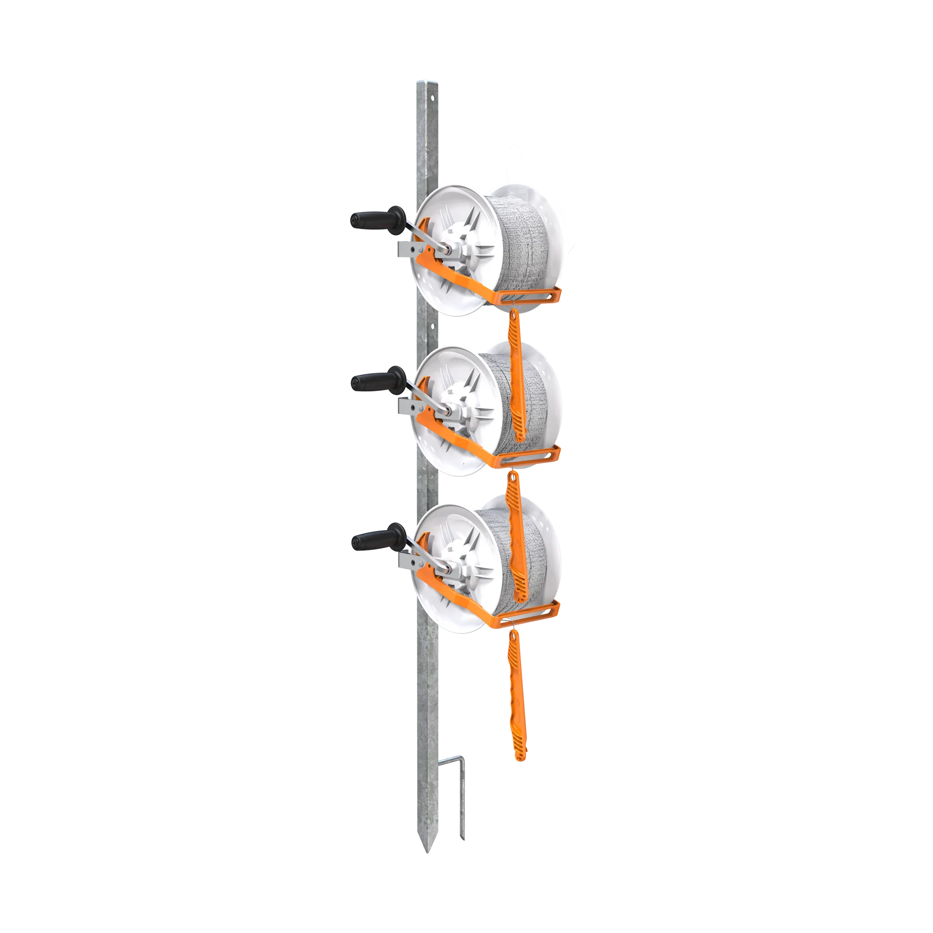 Piquet de coin avec 3 enrouleur démultiplié et cordon  fil synthétique Vidoflex